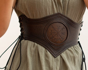 Viking Queen Leather Belt Corset Style Belt Waist Cincher Genuine
