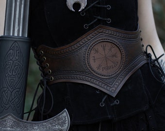 Handmade Tooled Leather Viking Belt: Corset Waist Cincher