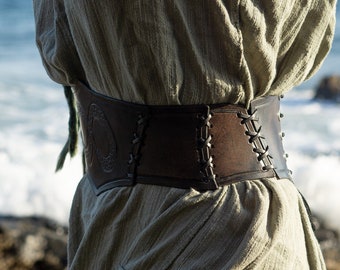 Ouroboros Leather Corset Belt | Handmade Waist Cincher