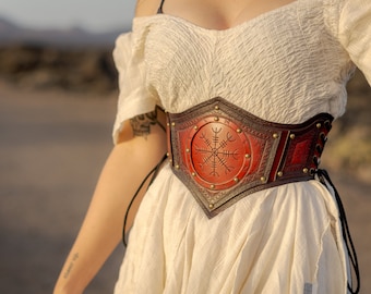 Handmade Tooled Leather Corset Belt: Norse Princess Viking Waist Cincher