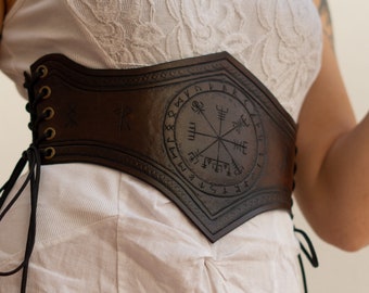 Handmade Leather Corset Belt: Runic Viking Waist Cincher