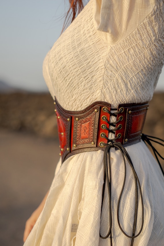 Norse Princess Leather Belt Corset Style Belt Waist Cincher Genuine Leather Fantasy Belt Viking Style Tooled Leather Etsy