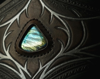 Dark elven belt with labradorite stone | size L