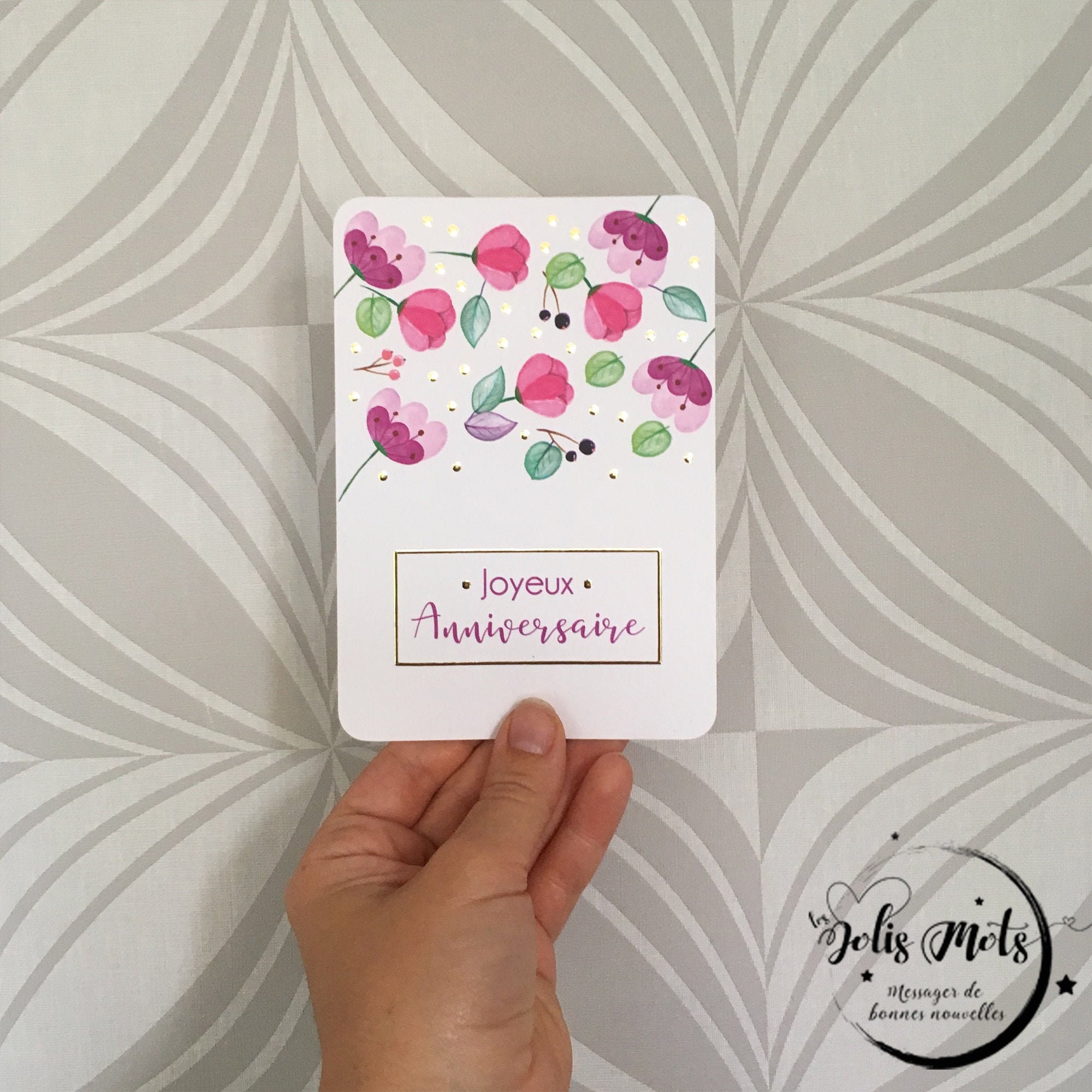 Postcard Joyeux Anniversaire Gilding Etsy