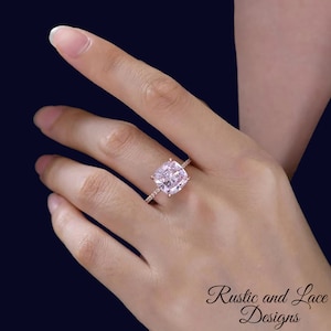 4 Carat Pink Sapphire Cushion Cut Double Halo Ring ~ Sim. Moissanite ~ Rose Gold ~ 925 Sterling Silver ~ Certified ~ Sizes 5, 6, 7, 7 1/4, 9