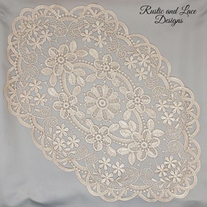 Light Ecru Beige Hollow Lace Oval Doily with a Hint of Gold 12 x 18 inches image 5