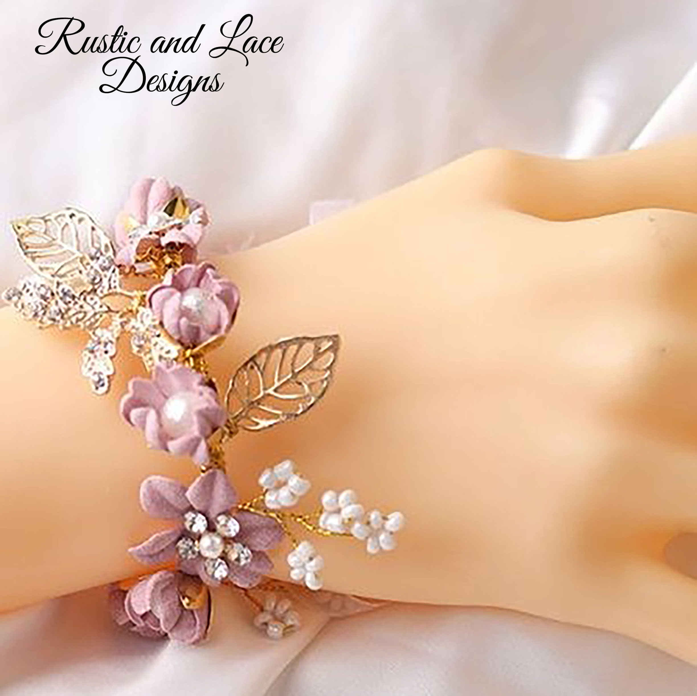 Pearl and Leaf Gold Corsage Bracelet AC1093 – Viniodress