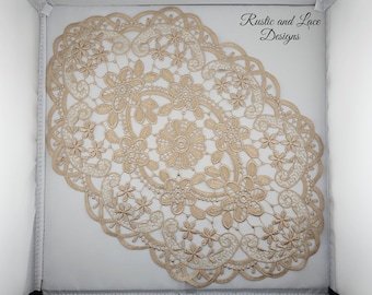 Champagne Gold / Ecru Hollow Lace Oval Doily (12.5" x 18" inches)