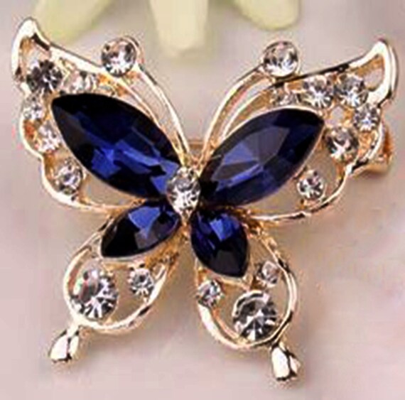 Dark Blue Butterfly Brooch Pin In Gold With Rhinestones Etsy Dark Blue Butterfly Brooch Pin In Gold With Rhinestones Etsy