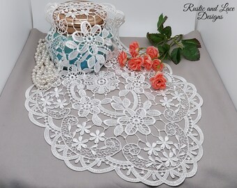 Beautiful White Hollow Lace Oval Table Doily (12" x 18" inches)