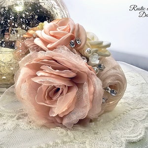 Dusty Pink and Cream Corsage with Pearls and Rhinestones Handmade for Prom Homecoming Dance or Wedding (3.5"x3.5") (DP3)