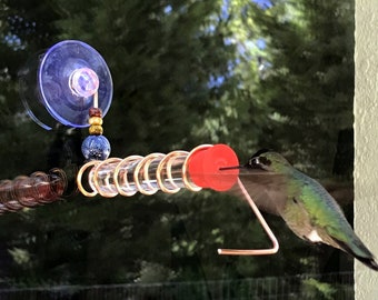 Test Tube Hummingbird Feeder: Copper Window Mount, Handmade
