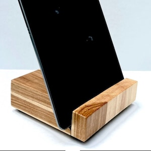 Hickory Wood Tablet Stand: Rustic Calico Phone Docking Station