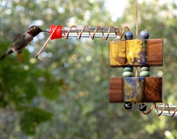 Hummingbird Feeder Copper Test Tube Walnut Wood And Epoxy Etsy