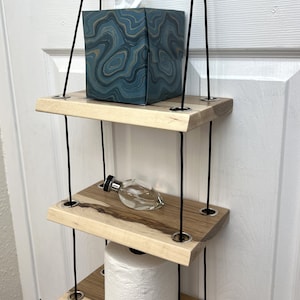 Hanging rope shelf, solid hickory wood, 3 tier.
