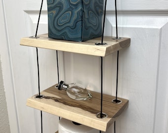 Hanging rope shelf, solid hickory wood, 3 tier.