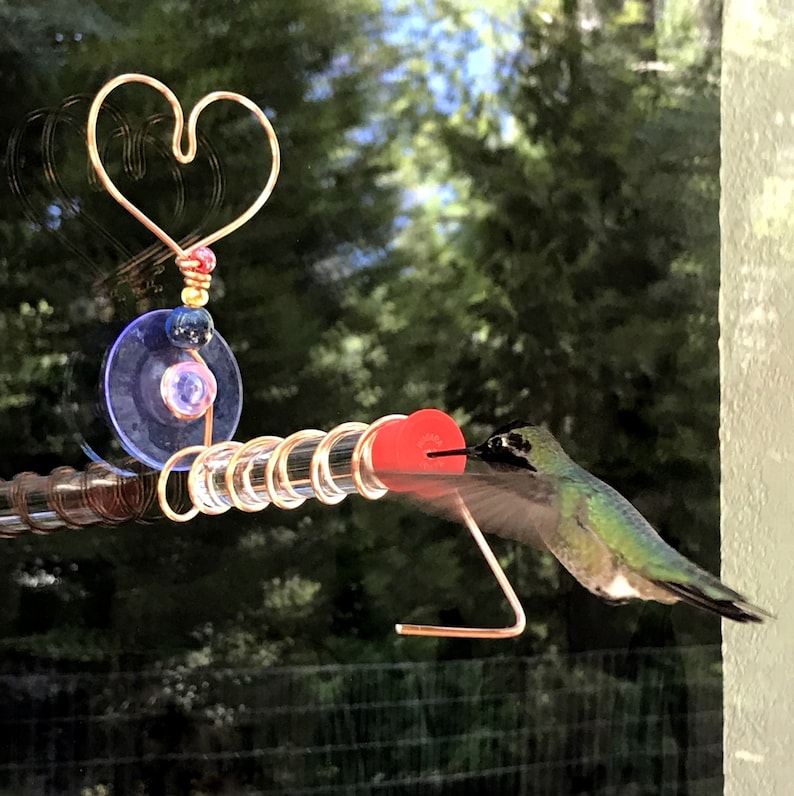 Window hummingbird feeder suction cup mount Copper Heart Etsy