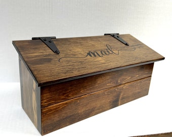 Handmade wooden mailbox for covered porch, farmhouse style.