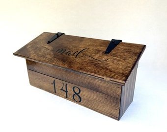 CUSTOM NUMBER wooden mailbox, Farmhouse rustic wood mailbox, hanging wall mount mailbox.