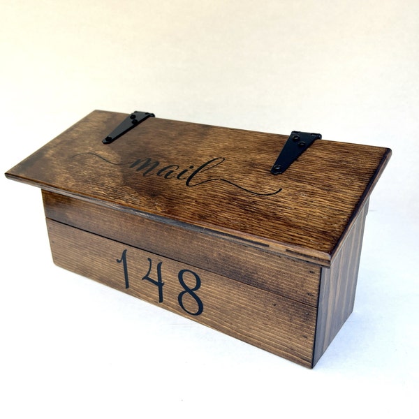 CUSTOM NUMBER wooden mailbox, Farmhouse rustic wood mailbox, hanging wall mount mailbox.