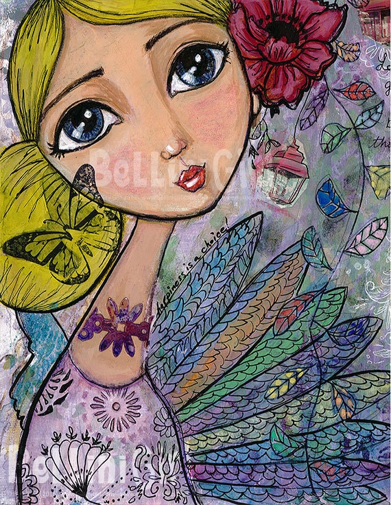 Whimsical Mixed Media Girl Art Print Etsy