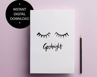 Goodnight - closed eyes print | Instant Download