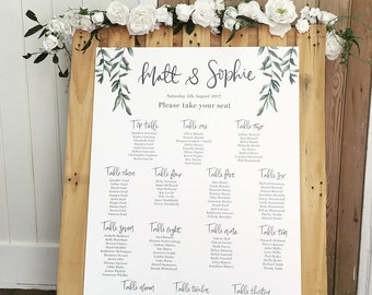 Olive Leaf wedding table plan, Fully Customisable | Poster or foam board | Digital version available | FREE SHIPPING