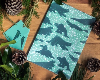 Crystal Palace Dinosaurs Christmas Wrapping Paper and Gift Tags
