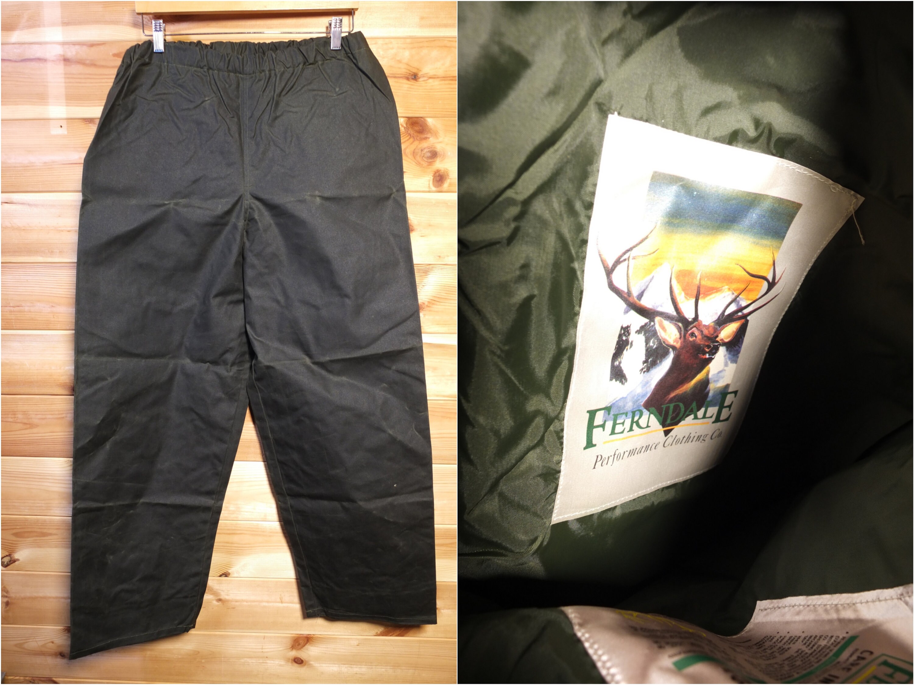 Image of Vintage Ferndale Green Waxed Wax Oiled Country Trousers Large Waterproof Rainproof