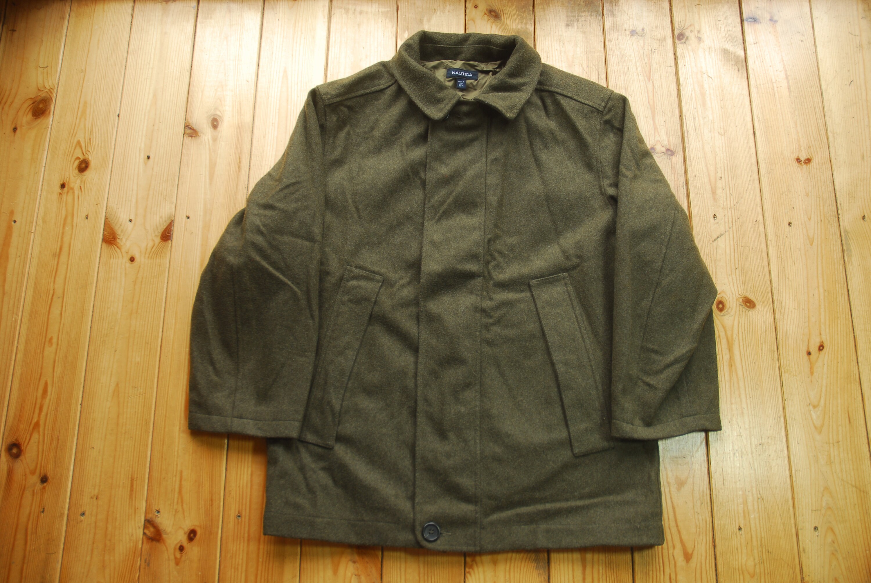 Image of Vintage 90's Nautica Green Wool Field Jacket Coat Made in Italy Medium