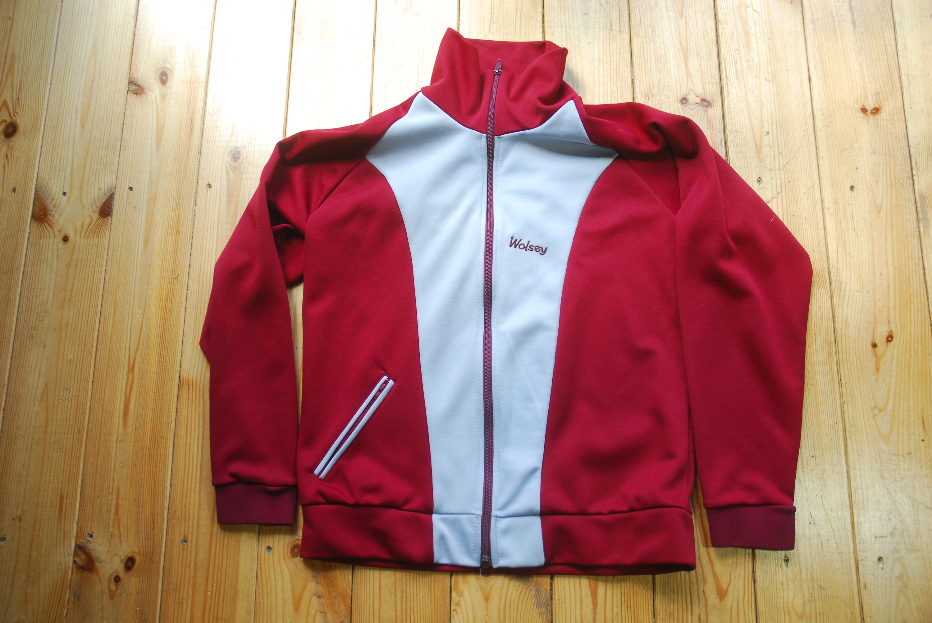 Image of Retro Vintage Wolsey British 70's Tracksuit Track Jacket Polyester/Cotton Funnel Neck Modern Small