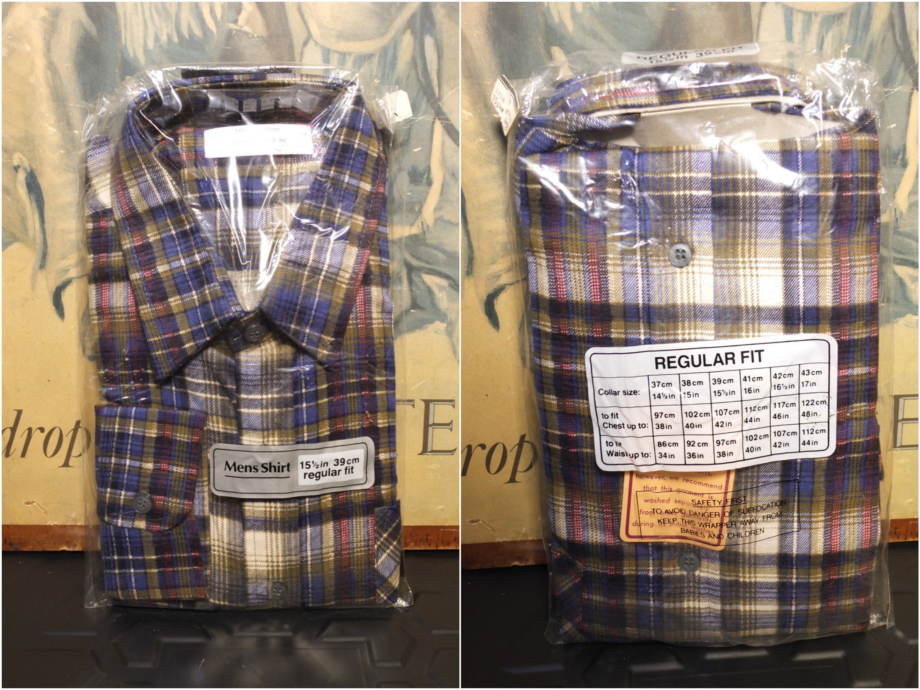 Image of Vintage Deadstock 80's Shirt Cotton Flannel Plaid Check 15 1/2" Medium