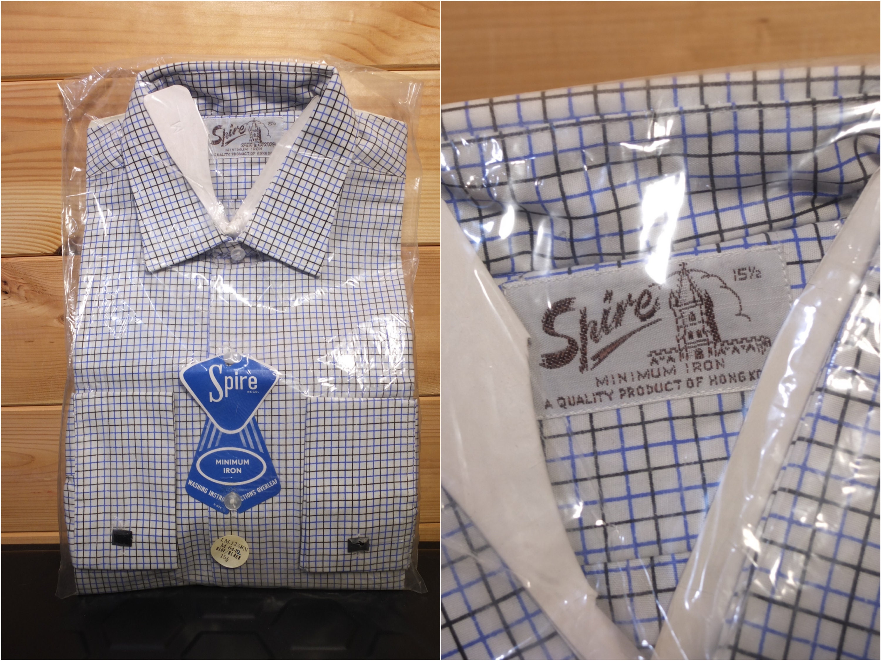 Image of Vintage British Deadstock Spire Work Shirt Blue & Black Check 15.5"