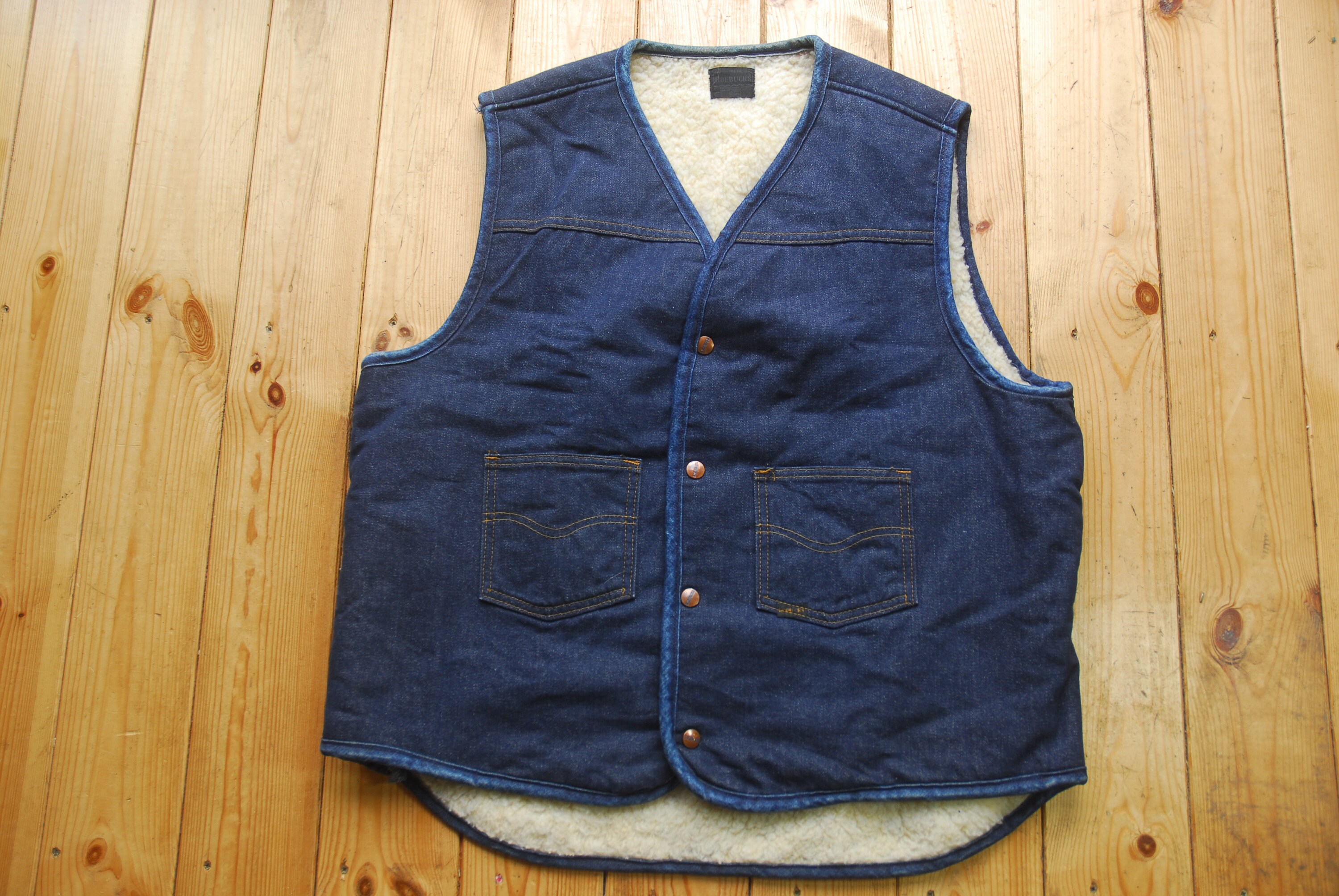 Image of Vintage Sears Roebucks Pile Sherpa Lined Denim Vest Gilet Bodywarmer Xl