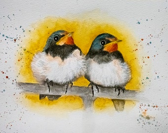 Swallow fledglings limited edition print