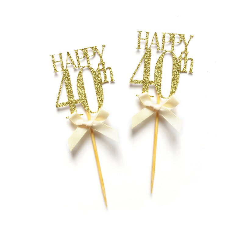 X8 Happy 40th Birthday Cupcake Toppers Gold Glitter 40th Etsy