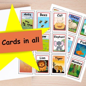Tier-Flash-Karten/Tier-Memory-Spiel/Kinder-Lernspiel/Lernspiel/druckbares Spiel