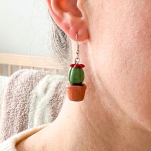 Handmade Polymer Clay Cactus Earrings | Mini Terracotta Pot Dangle Boho Plant Lover Accessory