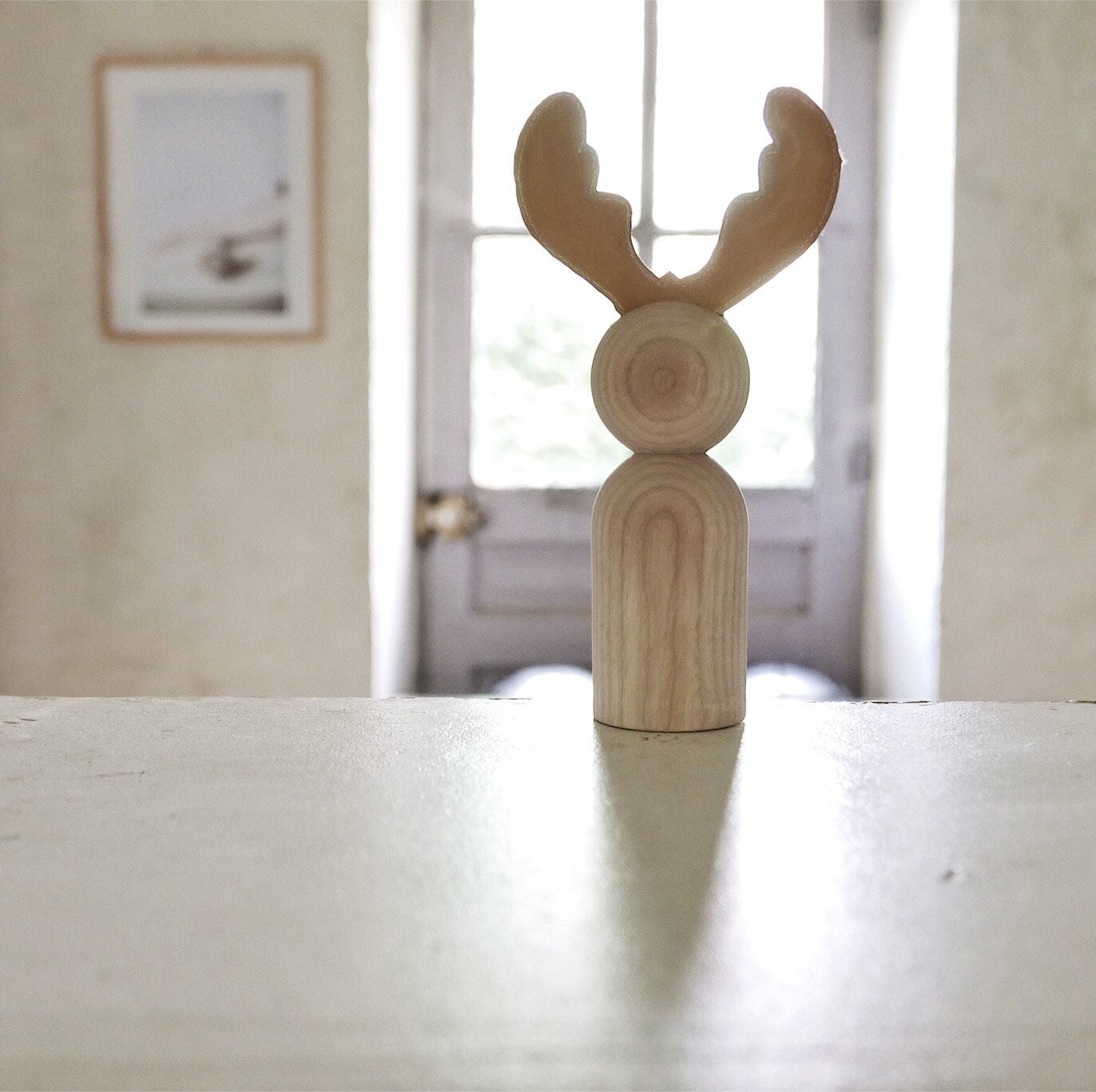 Objet de Décoration // Elan Animal en Frêne Naturel et Cuir Tannage Végétal Décoration Chambre d'enf