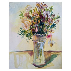 Peinture florale - Dame sauvage en soirée - 8 par 10 pouces emmêlés pour s’adapter à un cadre de 10 par 12 pouces - aquarelle sur papier