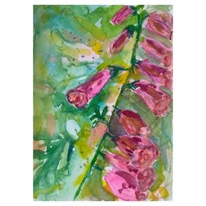 Peinture florale - Dames dansantes roses - 5 par 7 pouces emmêlés pour s’adapter à une aquarelle 8 par 10 sur papier