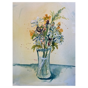 Peinture florale - Dame sauvage allant à la fête - 8 par 10 pouces emmêlés pour s’adapter à un cadre de 10 par 12 pouces - aquarelle sur papier