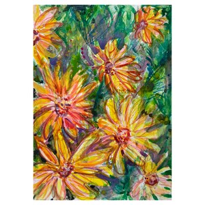 Peinture florale - Fleurs d’été 2 - 5 par 7 pouces emmêlées pour s’adapter à une aquarelle de cadre 8 par 10 sur papier