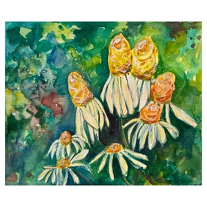Peinture florale - Toutes les jolies filles d’affilée! - 10 par 8 pouces emmêlés pour s’adapter à une aquarelle de 12 par 10 cadres sur papier