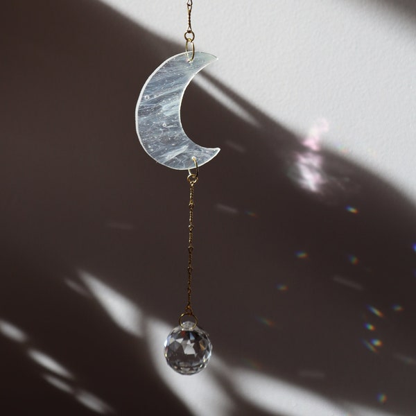 Stained glass crescent moon rainbow maker suncatcher