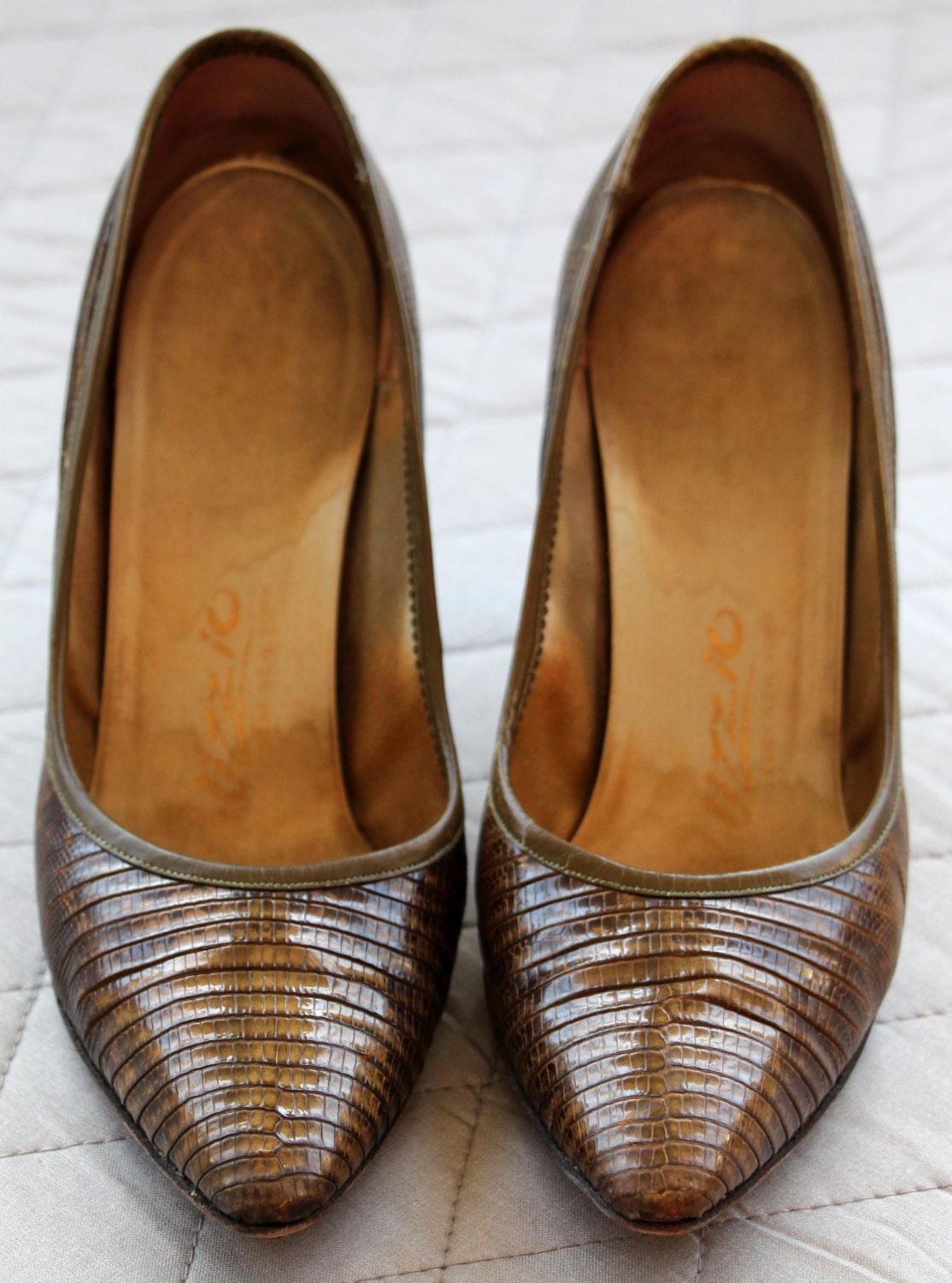 Vintage 1980's Embossed Leather/snakeskin Olive Heels - Etsy