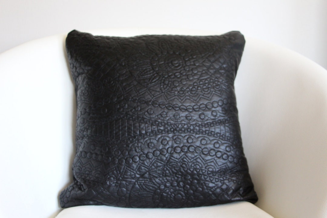 Black Quilted Faux Leather Throw Pillow Cover 18x18 Etsy