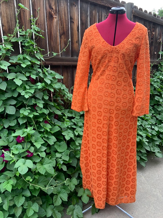 Vintage 1960’s Orange Pinwheel Maxi Dress - image 1