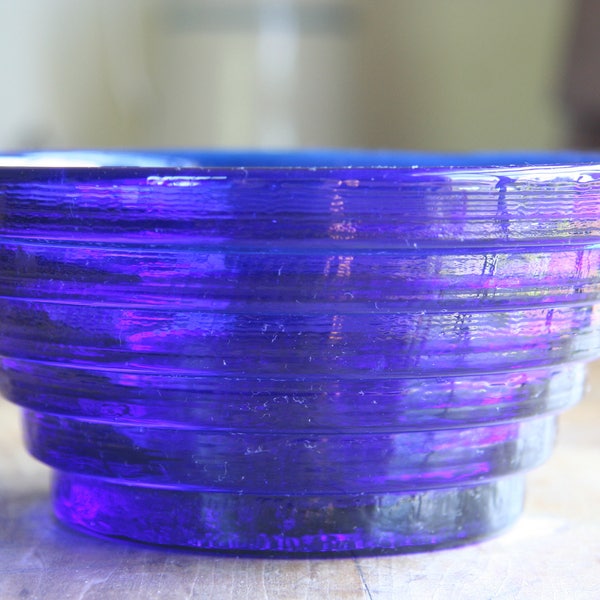 Vintage Blenko Handmade Cobalt Glass Step Bowl