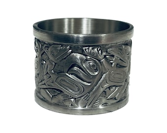 Small Canadian First Nations Pewter Cup or Container